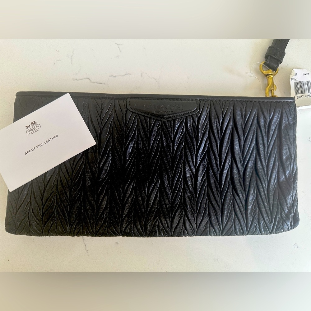 Coach Collette Gathered Leather Zip Clutch Black NWT